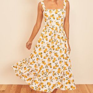 rare reformation Manet lemon printed midi Dress size8
